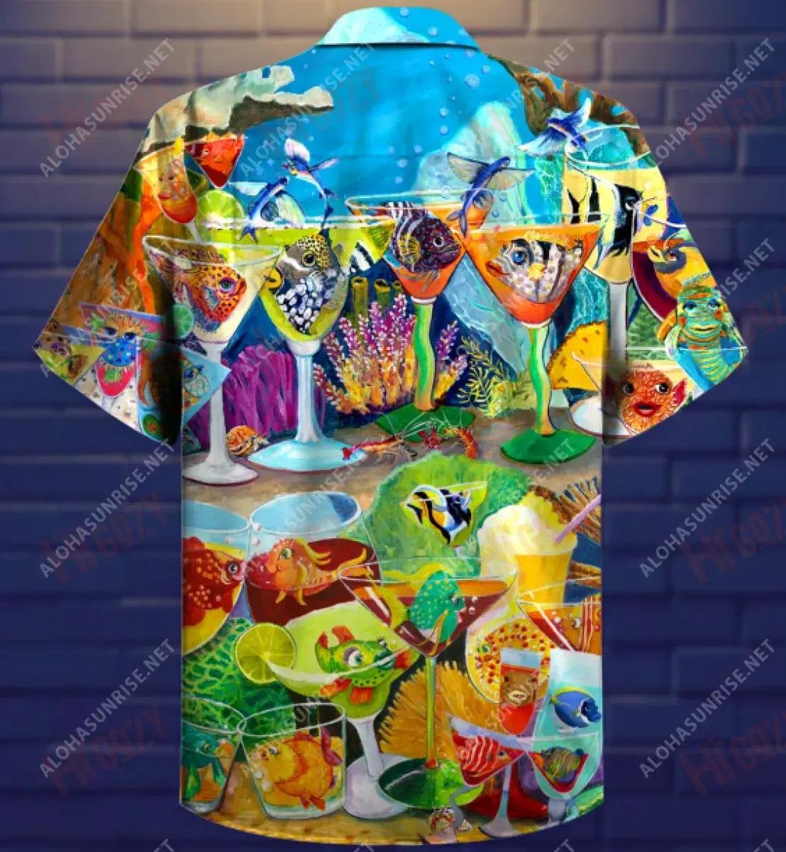 Dr-Ink Cosúil le Cocktail Éisc Léine Haváí Unisex Laethanta Saoire Muinchille Gearr Na Léinte Haváís is Fearr Léinte haváíais d'Fhir, Bronntanas Léine Haváís, Bronntanas Nollag