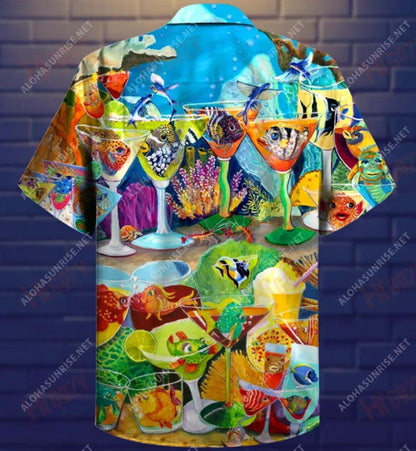 Dr-Ink Cosúil le Cocktail Éisc Léine Haváí Unisex Laethanta Saoire Muinchille Gearr Na Léinte Haváís is Fearr Léinte haváíais d'Fhir, Bronntanas Léine Haváís, Bronntanas Nollag