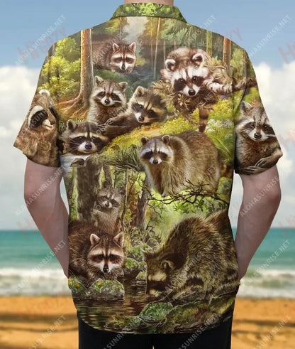 Is Ainmhí Spioradálta Raccon Léine Ghearr Muinchille Unisex Léinte T an tSamhraidh Léinte Craicne Haváís Léinte haváíais do Mhná, Bronntanas Léine Haváís, Bronntanas Nollag