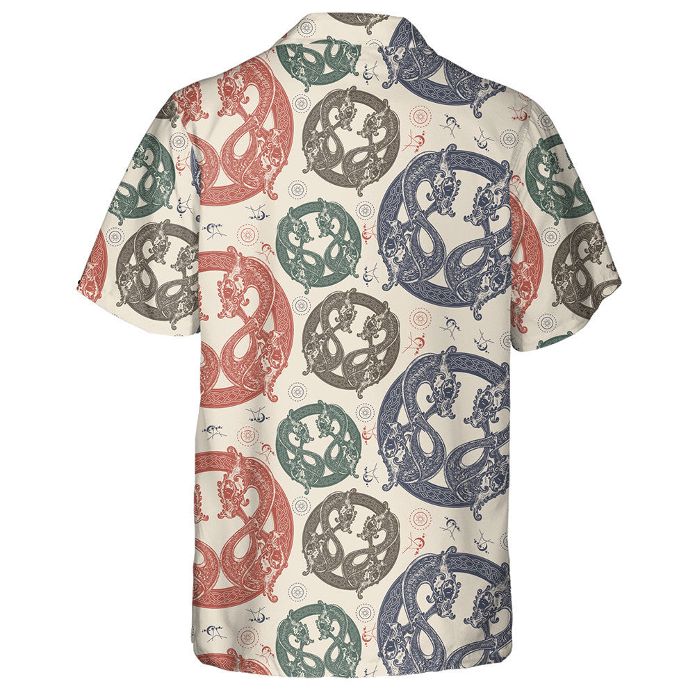 Two Dragons In Celtic Style Vintage Background Hawaiian Shirt, Hawaiian Shirt Gift, Christmas Gift