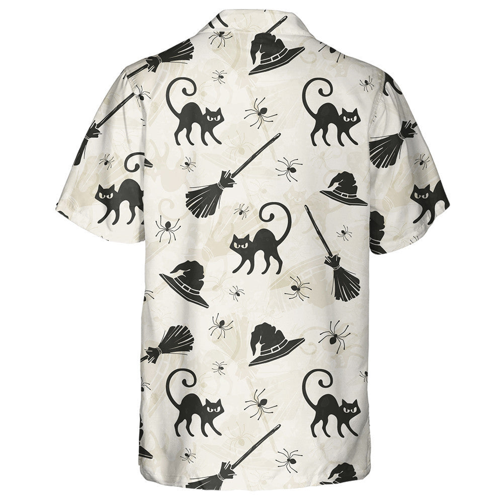 Halloween With Cats Brooms And Witch Hats Hawaiian Shirt, Hawaiian Shirt Gift, Christmas Gift