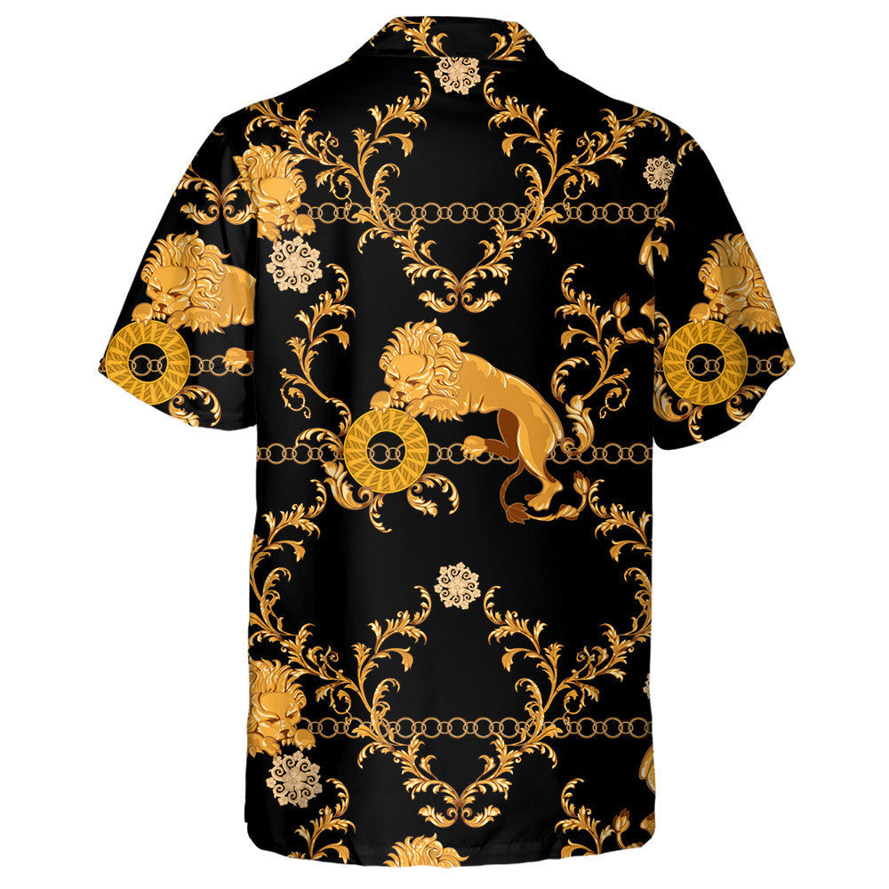 Lions And Chains On Baroque Black Background Hawaiian Shirt, Hawaiian Shirt Gift, Christmas Gift