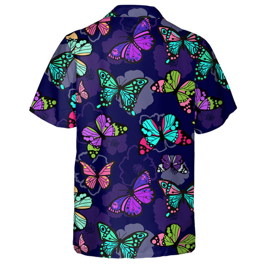 Hand Drawn Butterflies And Flora On Purple Hawaiian Shirt, Hawaiian Shirt Gift, Christmas Gift