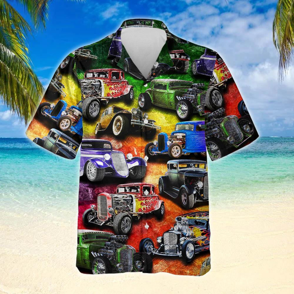 Hot Rod Colorful Vehicle Design Hawaiian Shirt, Hawaiian For Gift