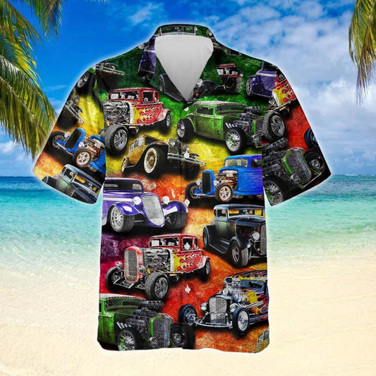 Hot Rod Colorful Vehicle Design Hawaiian Shirt, Hawaiian For Gift