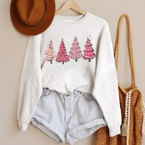 Pink Christmas Tree Sweatshirt, Christmas Sweatshirt Cute, Christmas Winter Sweatshirt