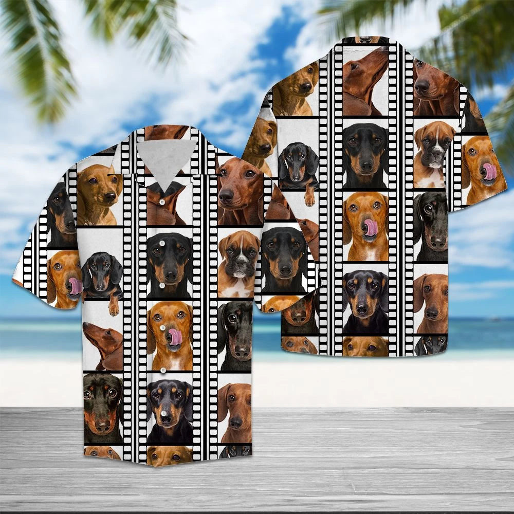 Happy Moment Of Dachshund In Film Pattern Hawaiian Shirt, Hawaiian Shirt Gift, Christmas Gift