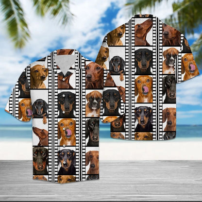 Happy Moment Of Dachshund In Film Pattern Hawaiian Shirt, Hawaiian Shirt Gift, Christmas Gift