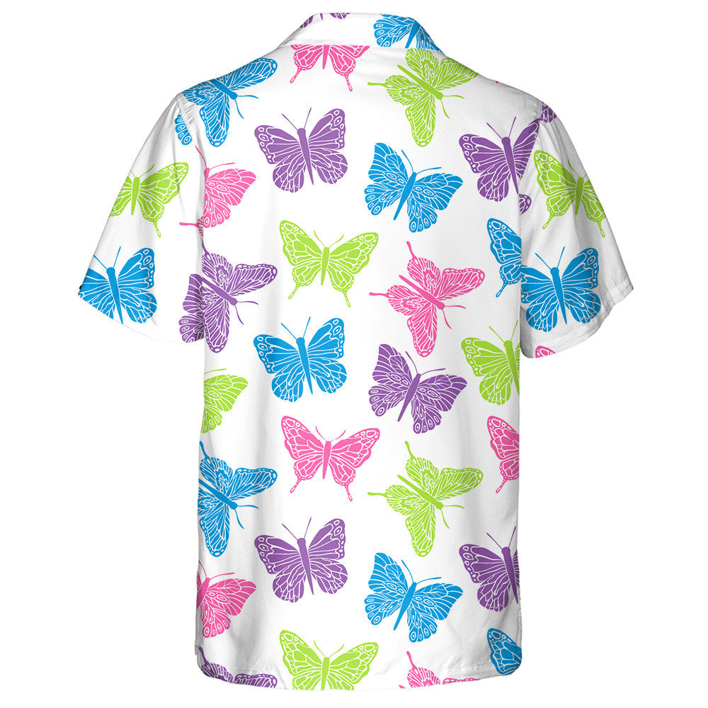 Vintage Pink And Blue Butterfly On White Hawaiian Shirt, Hawaiian Shirt Gift, Christmas Gift