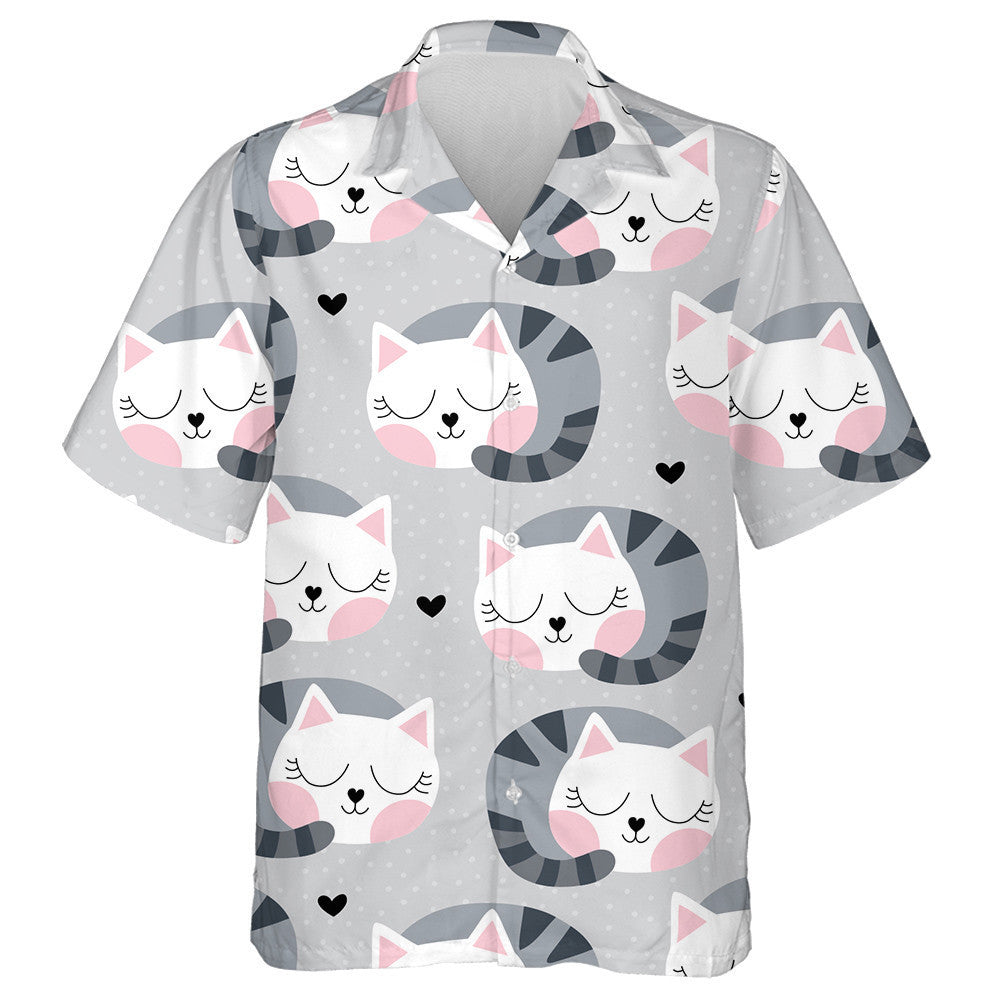 Cute Hand Drawn Sleeping Cat And Snow Hawaiian Shirt, Hawaiian Shirt Gift, Christmas Gift