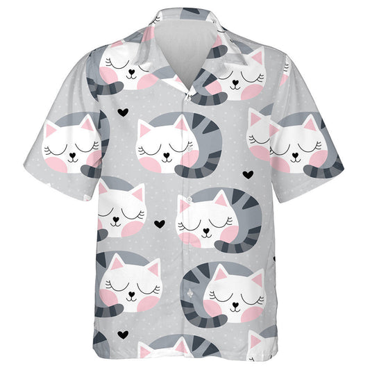 Cute Hand Drawn Sleeping Cat And Snow Hawaiian Shirt, Hawaiian Shirt Gift, Christmas Gift