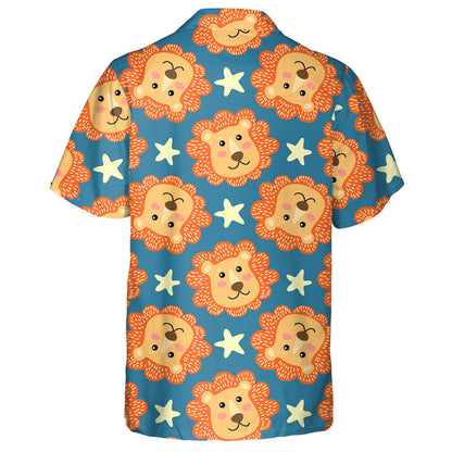 Happy Orange Lion With Yellow Stars Hawaiian Shirt, Hawaiian For Gift