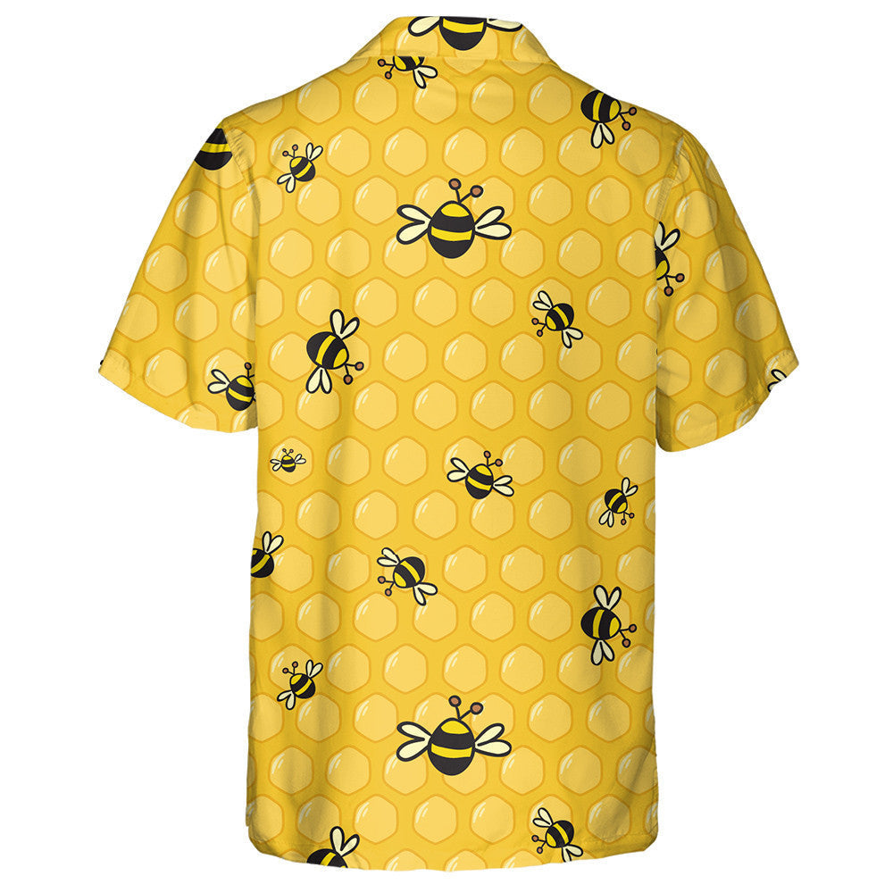 Natural Summer Colorful Bees On The Honeycomb Hawaiian Shirt, Hawaiian Shirt Gift, Christmas Gift