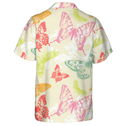 Flying Butterflies And White Flora Background Hawaiian Shirt,Hawaiian Shirt Gift, Christmas Gift