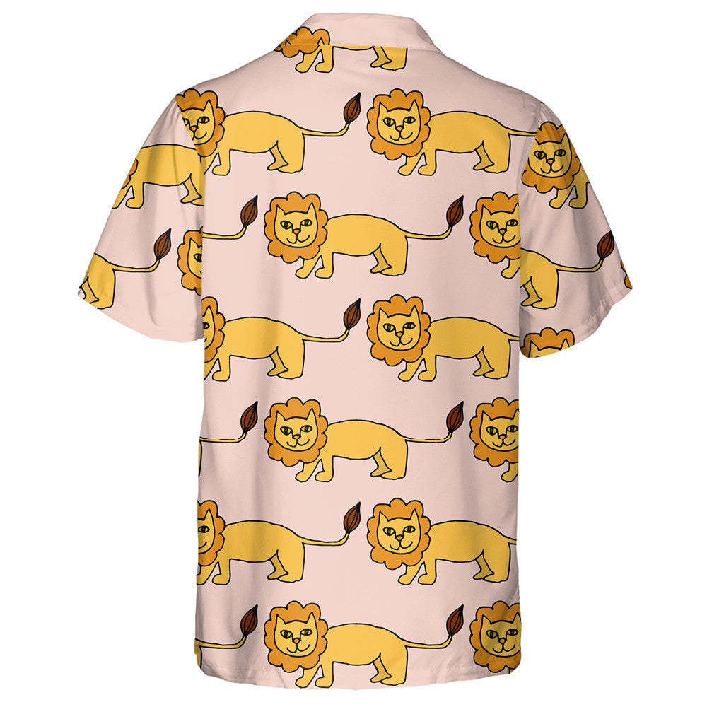 Cartoon Doodle Linear Lion On Pink Background Hawaiian Shirt, Hawaiian Shirt Gift, Christmas Gift