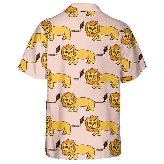 Cartoon Doodle Linear Lion On Pink Background Hawaiian Shirt, Hawaiian Shirt Gift, Christmas Gift