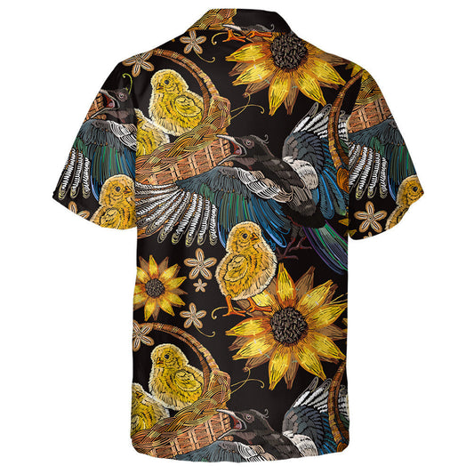 Sicíní Bróidnéireachta Éin Magpie Agus Lusanna Gréine i Léine Haváí Ciseán, Bronntanas Léine Haváís, Bronntanas Nollag