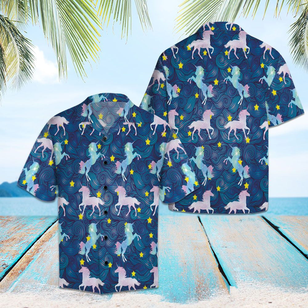 Watercolor Pastel Blue Sky And Unicorn Pattern Hawaiian Shirt, Hawaiian Shirt Gift, Christmas Gift