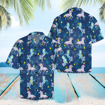 Watercolor Pastel Blue Sky And Unicorn Pattern Hawaiian Shirt, Hawaiian Shirt Gift, Christmas Gift