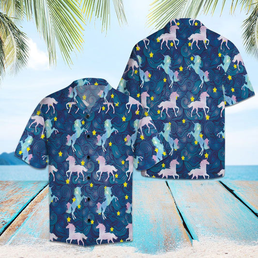 Uiscedhath Pastel Spéir Ghorm Agus Patrún Unicorn Léine Haváís, Bronntanas Léine Haváís, Bronntanas Nollag