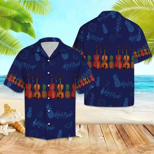 Violin Pineapple In Blue Background Hawaiian Shirt, Hwaiian For Gift