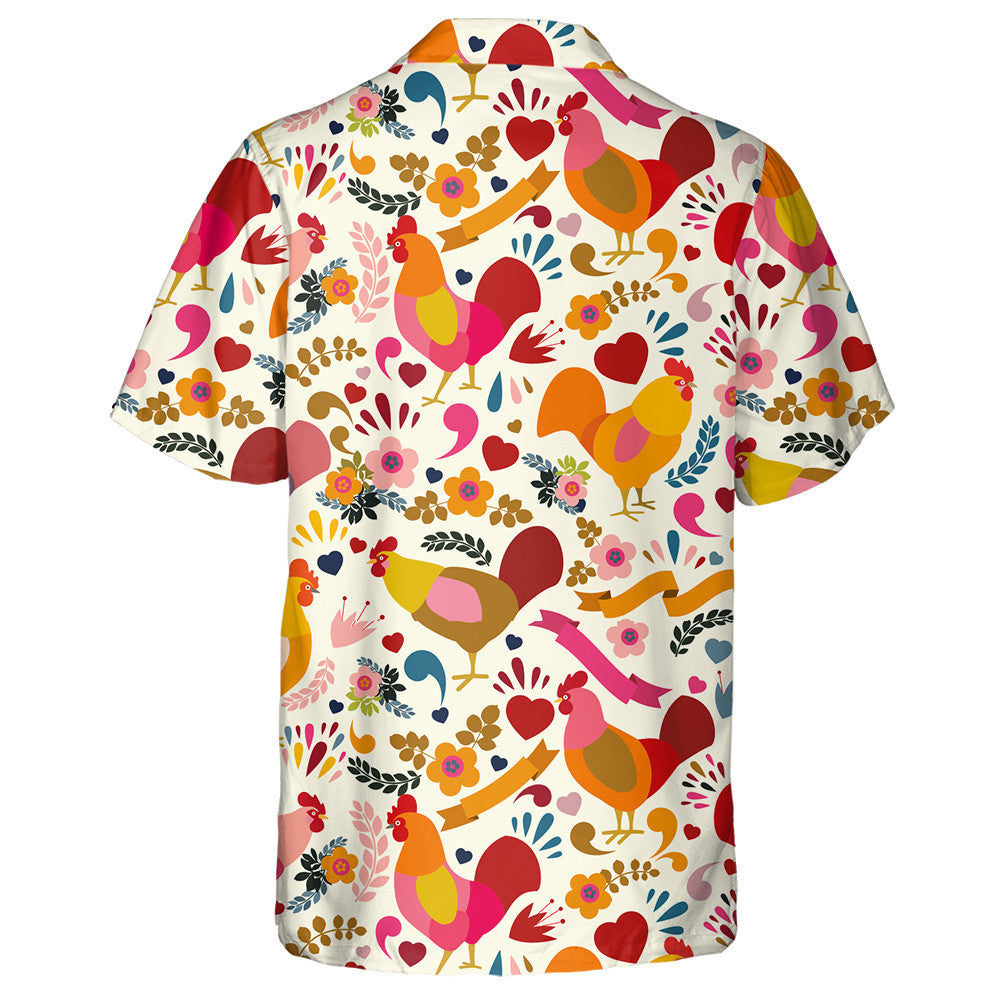 Colorful Chicken With Heast And Tropical Plants Hawaiian Shirt, Hawaiian Shirt Gift, Christmas Gift
