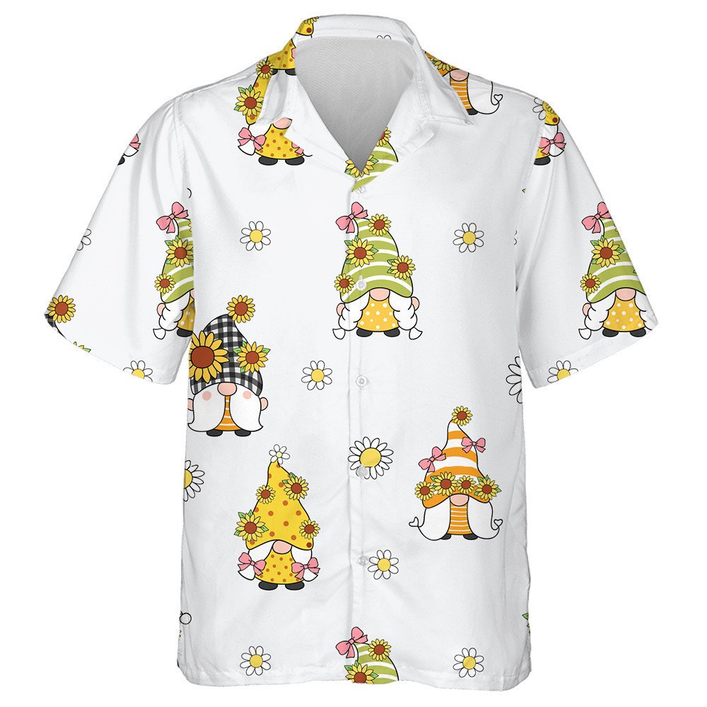 Spring Doodle Style Sunflowers And Cute Gnomes Hawaiian Shirt, Hawaiian Shirt Gift, Christmas Gift