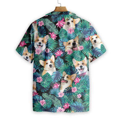 Nature's Beauty Tropical Corgi Dog Design Hawaiian Shirt,Hawaiian Shirt Gift, Christmas Gift