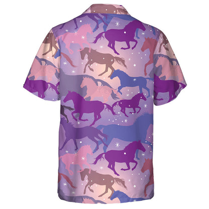 Colorful Horses And Sparks On Purple Background Hawaiian Shirt, Hawaiian Shirt Gift, Christmas Gift