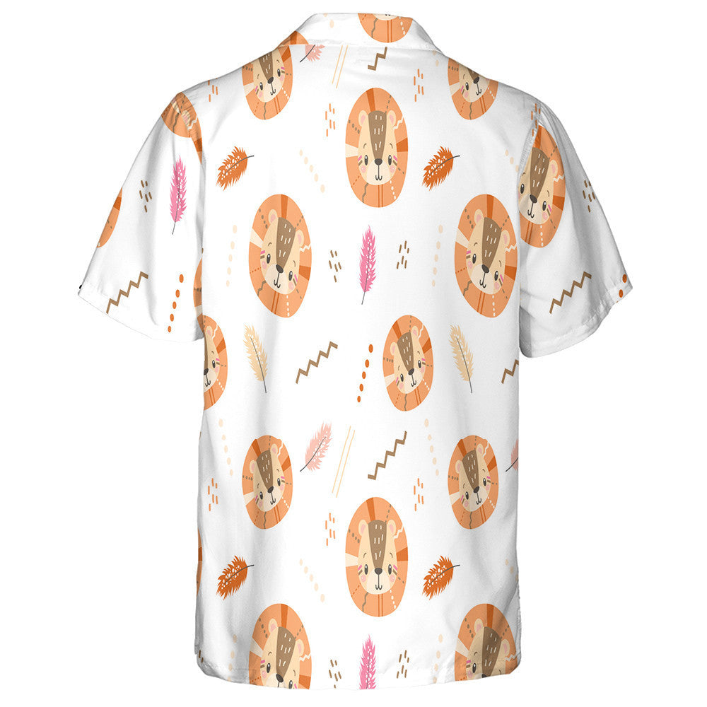 Boho Lion With Leaves On Cream Background Hawaiian Shirt, Hawaiian Shirt Gift, Christmas Gift