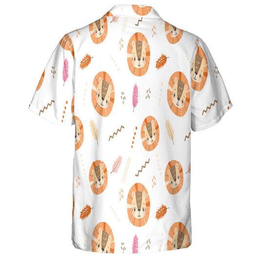Boho Lion With Leaves On Cream Background Hawaiian Shirt, Hawaiian Shirt Gift, Christmas Gift