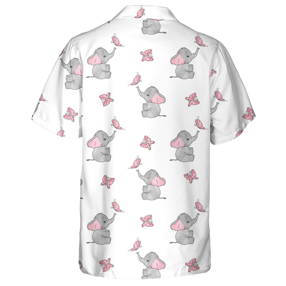 Smiling Bany Elephant With Pink Butterfly Hawaiian Shirt,Hawaiian Shirt Gift, Christmas Gift