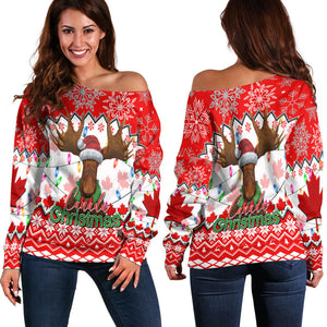 Christmas Moose Canada Women Off Shoulder Sweater, Christmas Ugly Sweater, Christmas Gift, Gift Christmas 2024