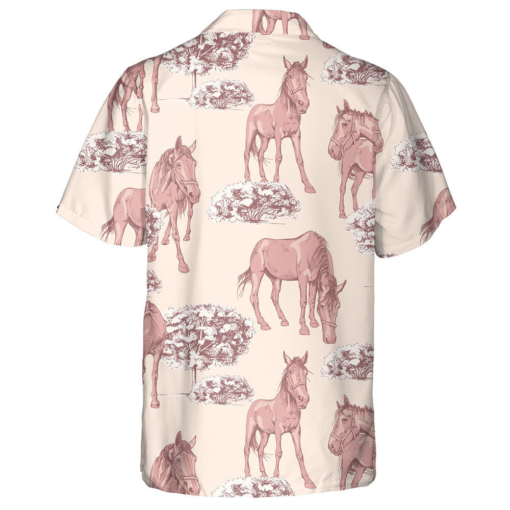 Grazing Beautiful Pink Horses Trees And Bushe Hawaiian Shirt, Hawaiian Shirt Gift, Christmas Gift