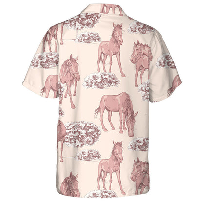 Grazing Beautiful Pink Horses Trees And Bushe Hawaiian Shirt, Hawaiian Shirt Gift, Christmas Gift