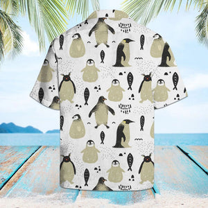 Amazing Penguin Group With Fish Illustration Hawaiian Shirt, Hawaiian For Gift