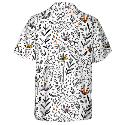 Hand Drawn Leopard Cheetahs Hunting Butterflies Hawaiian Shirt, Hawaiian Shirt Gift, Christmas Gift