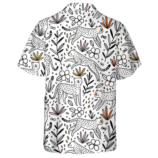 Hand Drawn Leopard Cheetahs Hunting Butterflies Hawaiian Shirt, Hawaiian Shirt Gift, Christmas Gift