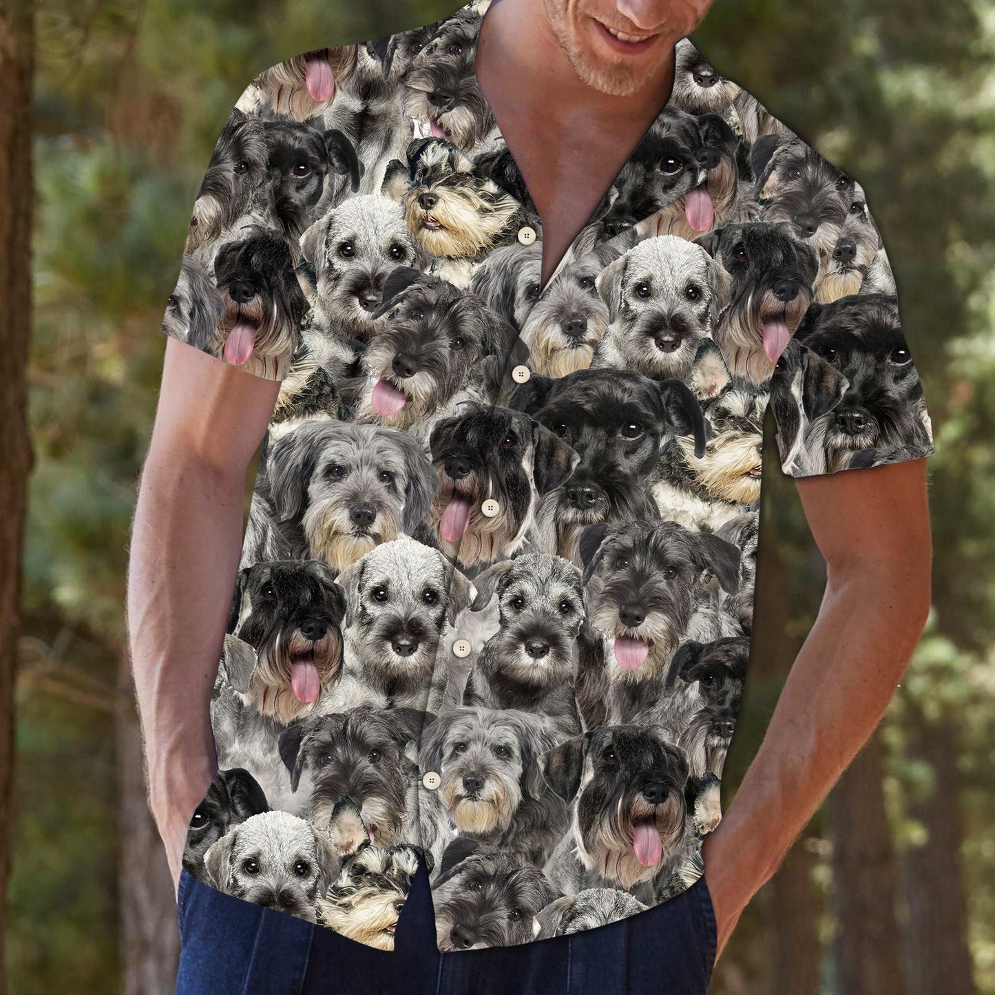 Cute Schnauzer Print Vintage Style Hawaiian Shirt,Hawaiian Shirt Gift, Christmas Gift