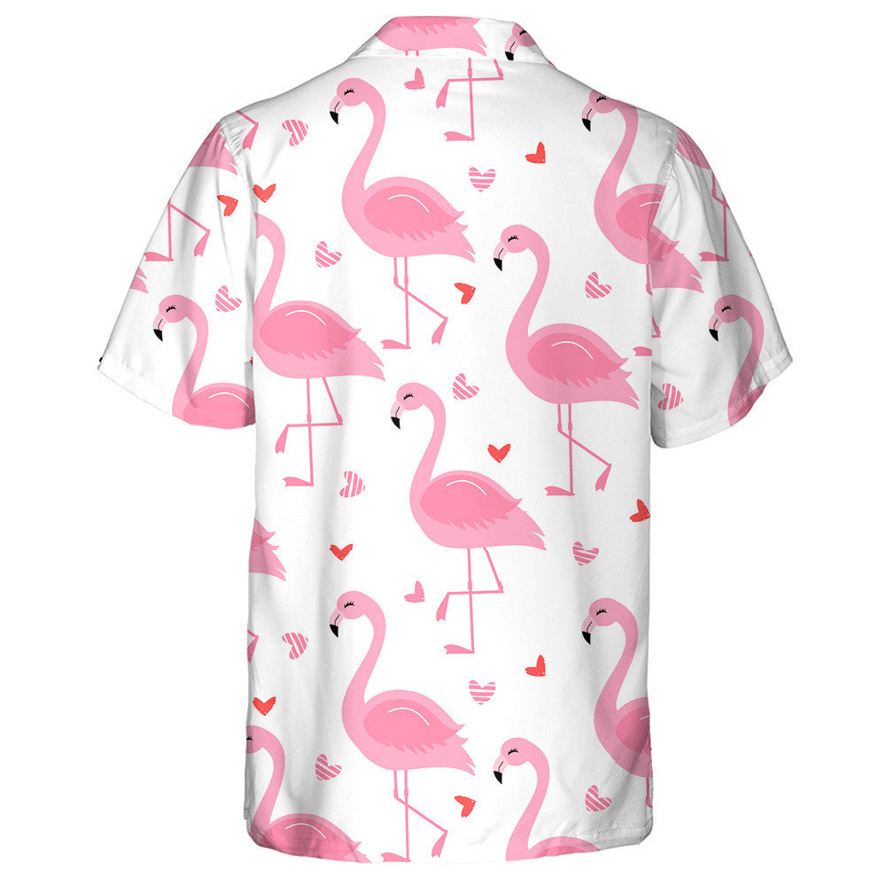 Lovely Flamingo Smiling With Small Hearts Hawaiian Shirt,Hawaiian Shirt Gift, Christmas Gift