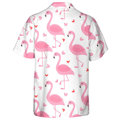 Lovely Flamingo Smiling With Small Hearts Hawaiian Shirt,Hawaiian Shirt Gift, Christmas Gift