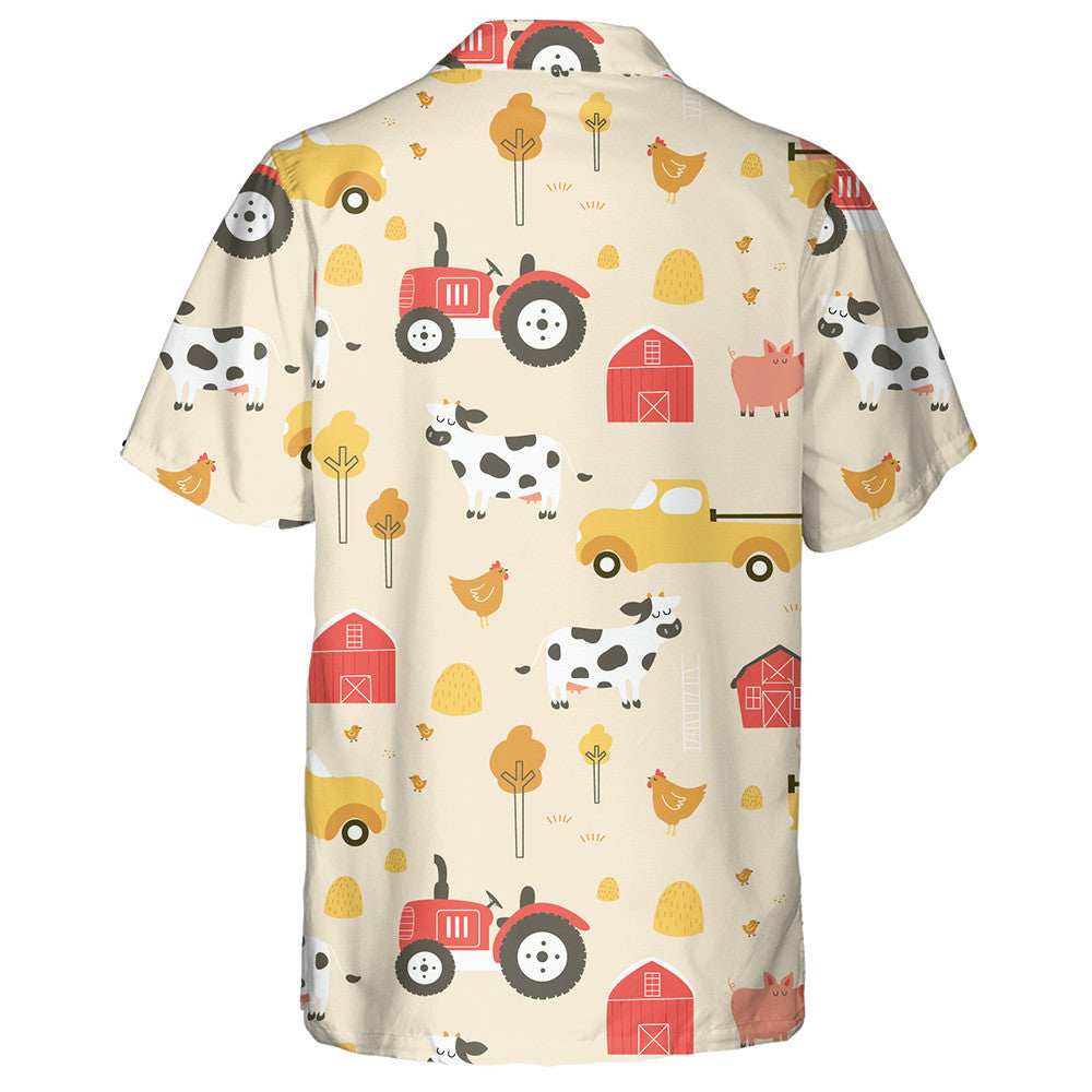 Hand Drawn Countryside Farm Car And Cow Hawaiian Shirt, Hawaiian Shirt Gift, Christmas Gift