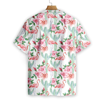 Tropical Flamingo Faint Cactus Pattern Hawaiian Shirt,Hawaiian Shirt Gift, Christmas Gift
