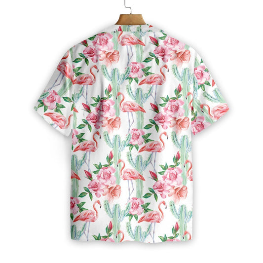Tropical Flamingo Faint Cactus Pattern Hawaiian Shirt,Hawaiian Shirt Gift, Christmas Gift