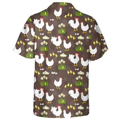 Chickens Hens And Roosters With Grass Flower Hawaiian Shirt, Hawaiian Shirt Gift, Christmas Gift