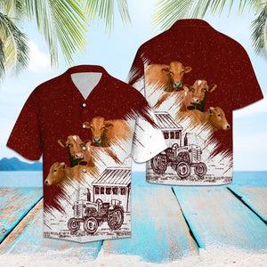 Cow Farm With Barn And Tractor Hawaiian Shirt,Hawaiian Shirt Gift, Christmas Gift