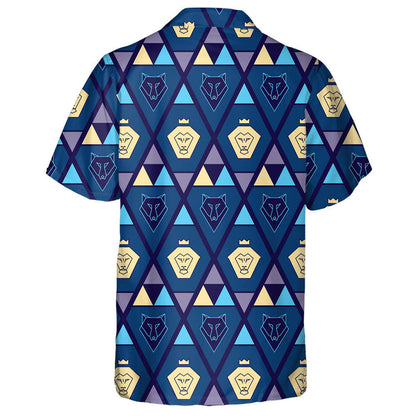 Geometric With Lion And Wolf In Tribal Style Hawaiian Shirt, Hawaiian Shirt Gift, Christmas Gift