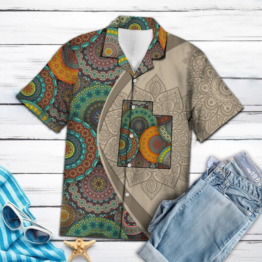 Utah Map With Mandala Flowers Hawaiian Shirt, Hwaiian For Gift