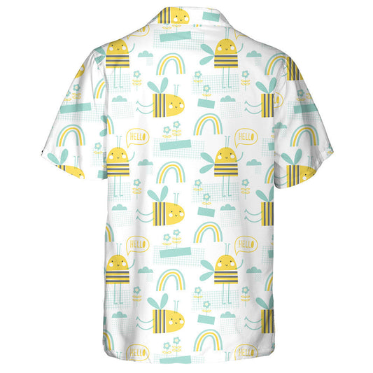 Striped Little Bees Yellow And Turquoise Colors Hawaiian Shirt, Hawaiian Shirt Gift, Christmas Gift