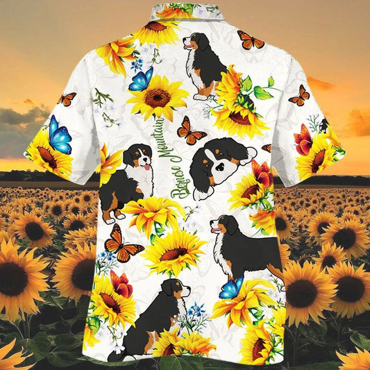 Is breá le Madra Sléibhe Bernese Bláth na Gréine Téama Bán Léine Haváís, Bronntanas Léine Haváíais, Bronntanas Nollag